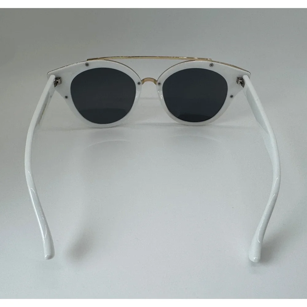 White Cat Eye Sunglasses with Gold Double Bridge UV Protection Retro Shades